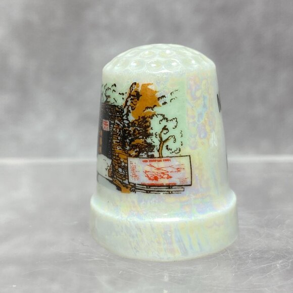 Mark Twain Cave Hannibal Mo Souvenir Porcelain Thimble Iridescent Finish - Picture 2 of 11